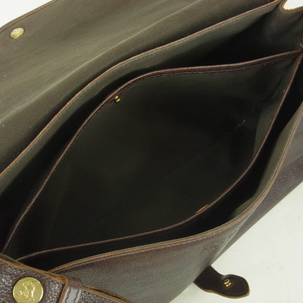 IL BISONTE イルビゾンテ バイソン ロゴ型押し ポシェット ショルダー バッグ ダークブラウン系【中古】