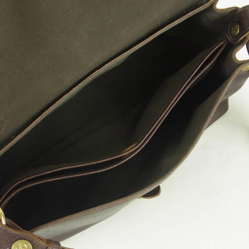 IL BISONTE イルビゾンテ バイソン ロゴ型押し ポシェット ショルダー バッグ ダークブラウン系【中古】