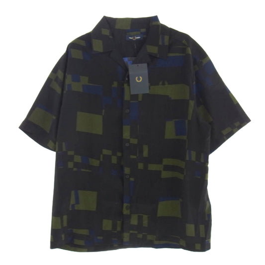 FRED PERRY フレッドペリー M4605 Print Short Sleeves オープンカラー 総柄 半袖シャツ マルチカラー系 ネイビー系 L【美品】【中古】