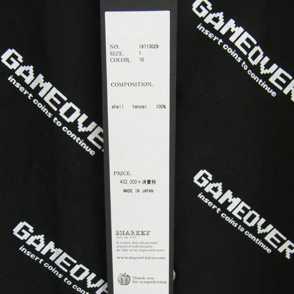 SHAREEF シャリーフ 19713029 GAME OVER LOGO HOODIE SHIRTS ゲームオーバー ロゴ フーディー シャツパーカ ビッグシルエット シャツ ブラック系 1【美品】【中古】