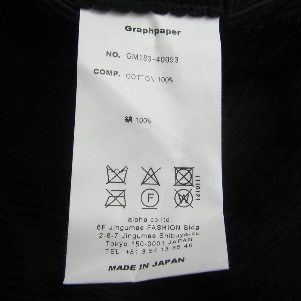 GRAPHPAPER グラフペーパー 18AW GM183-40093 Brisbane Moss Cook Pants ブリスベン モスクック コーデュロイ パンツ ブラック系 F【中古】