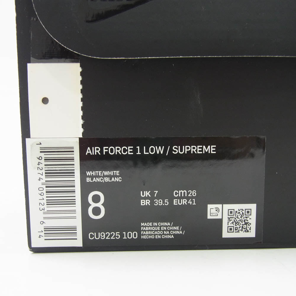 Supreme シュプリーム CU9225-100 NIKE ナイキ CU9225-100 AIR FORCE1 LOW エアフォース ローカット スニーカー ホワイト系 26cm【極上美品】【中古】