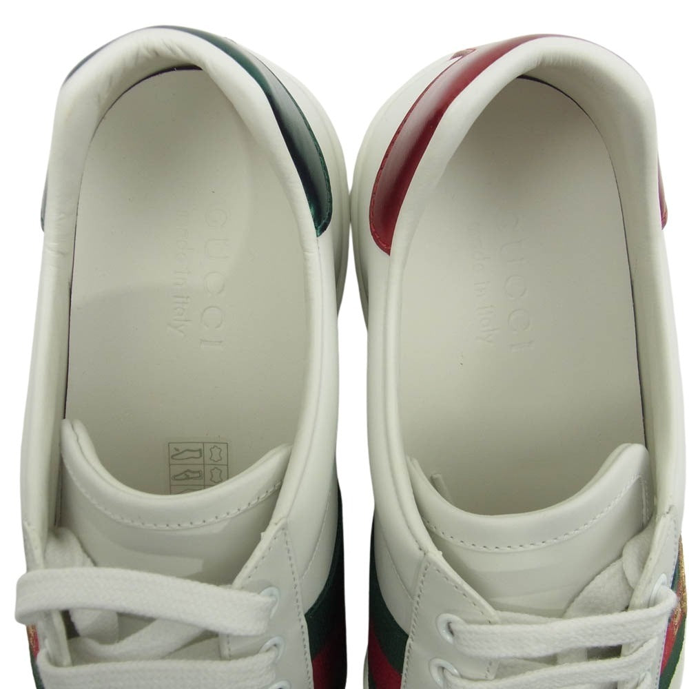 GUCCI グッチ 611974 ACE エース ビー刺繍 ローカット スニーカー ホワイト系 マルチカラー系 6.5【極上美品】【中古】