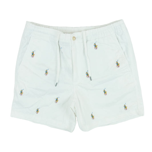 POLO RALPH LAUREN ポロ・ラルフローレン マルチポニー刺繍 ウエストゴム イージー ショーツ ハーフ ショート パンツ ホワイト系 S【中古】