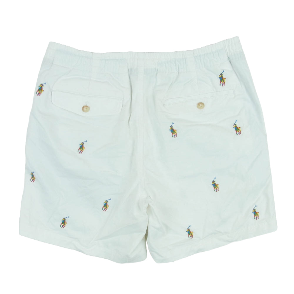 POLO RALPH LAUREN ポロ・ラルフローレン マルチポニー刺繍 ウエストゴム イージー ショーツ ハーフ ショート パンツ ホワイト系 S【中古】