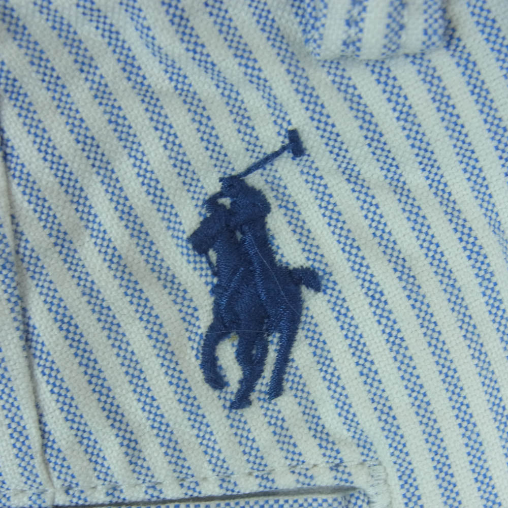 POLO RALPH LAUREN ポロ・ラルフローレン テニスラケット刺繍 ストライプ ショーツ ハーフ ショート パンツ ライトブルー系 ホワイト系 30【中古】