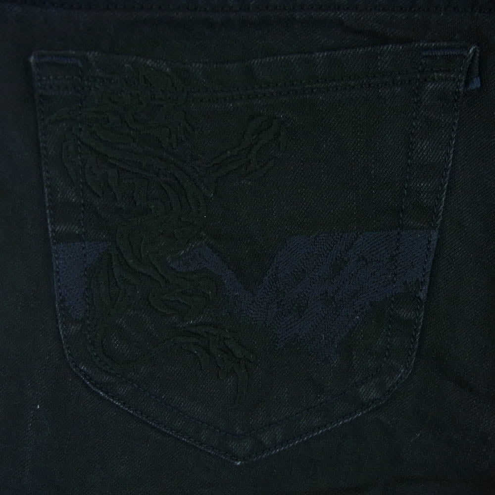 DIESEL ディーゼル THANAZ ポケットドラゴン刺繍 デニム ストレート スリム パンツ イタリア製 ブラック系 W27 L30【中古】