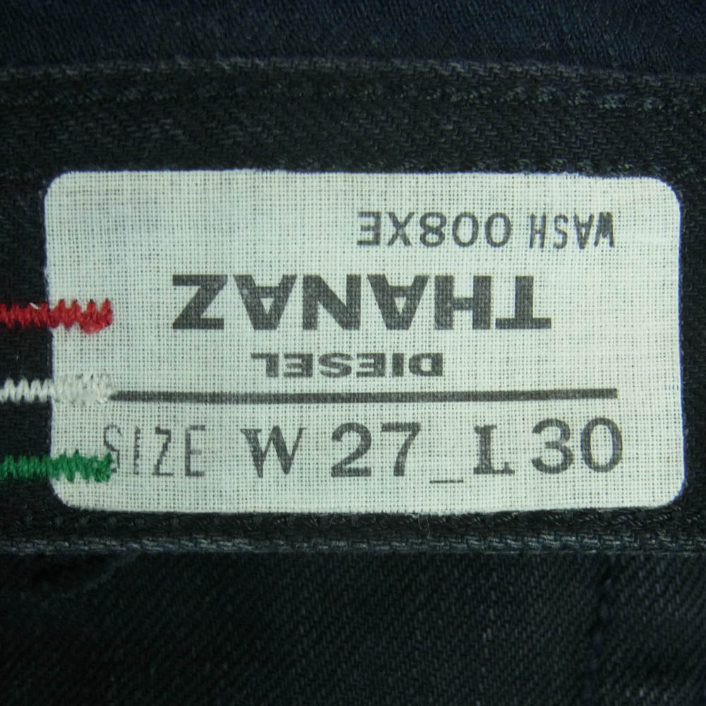 DIESEL ディーゼル THANAZ ポケットドラゴン刺繍 デニム ストレート スリム パンツ イタリア製 ブラック系 W27 L30【中古】