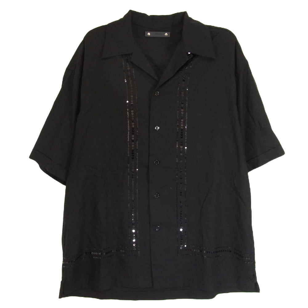 MINEDENIM マインデニム 24SS 2404-5002-99 Rayon Spangle Panel Line Open Collar SH レーヨン スパンコール パネル ライン オープンカラー 半袖 シャツ ブラック系 1【美品】【中古】