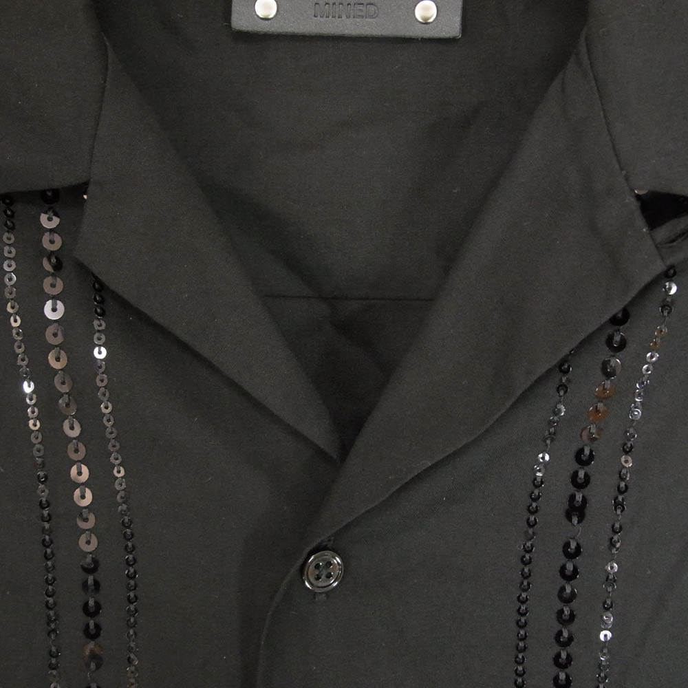 MINEDENIM マインデニム 24SS 2404-5002-99 Rayon Spangle Panel Line Open Collar SH レーヨン スパンコール パネル ライン オープンカラー 半袖 シャツ ブラック系 1【美品】【中古】