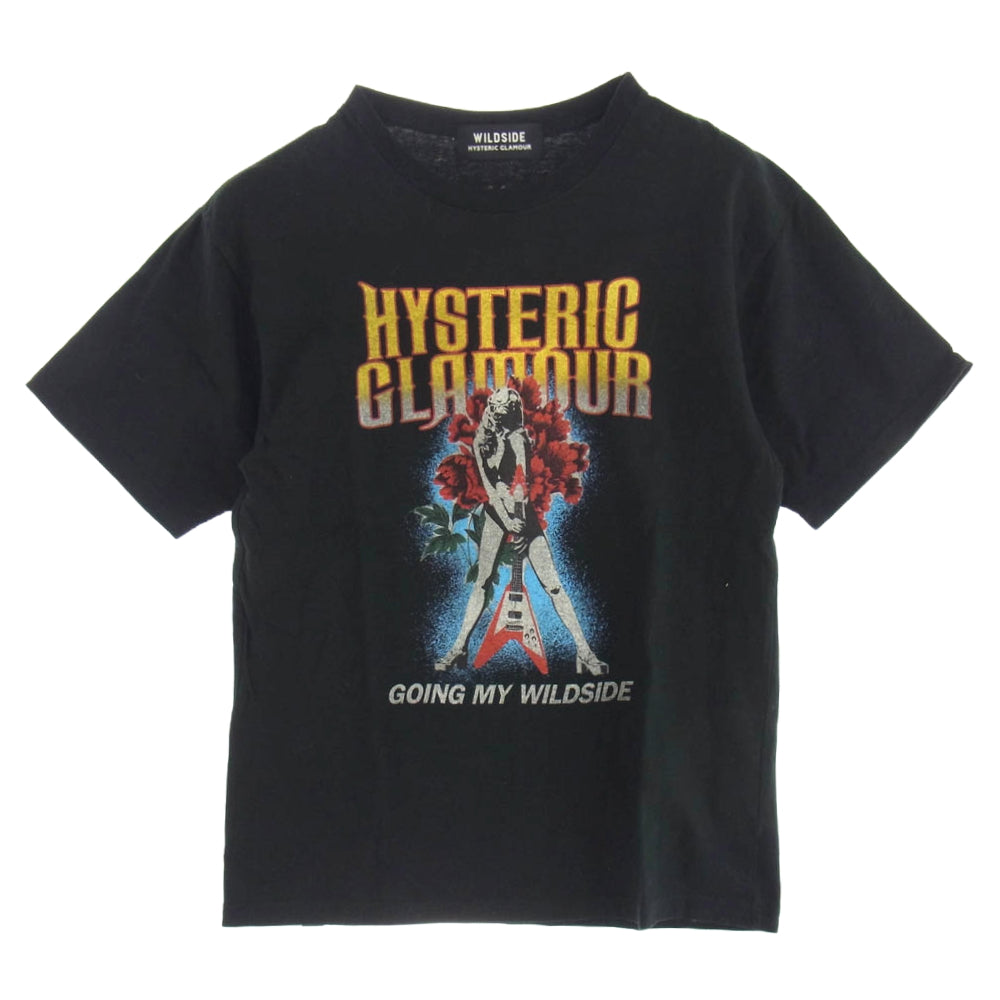 HYSTERIC GLAMOUR ヒステリックグラマー SZ-T13-032 WILDSIDE ワイルドサイド ヨウジヤマモト FLYING V ギターガール プリント 半袖 Tシャツ ブラック系 2【中古】