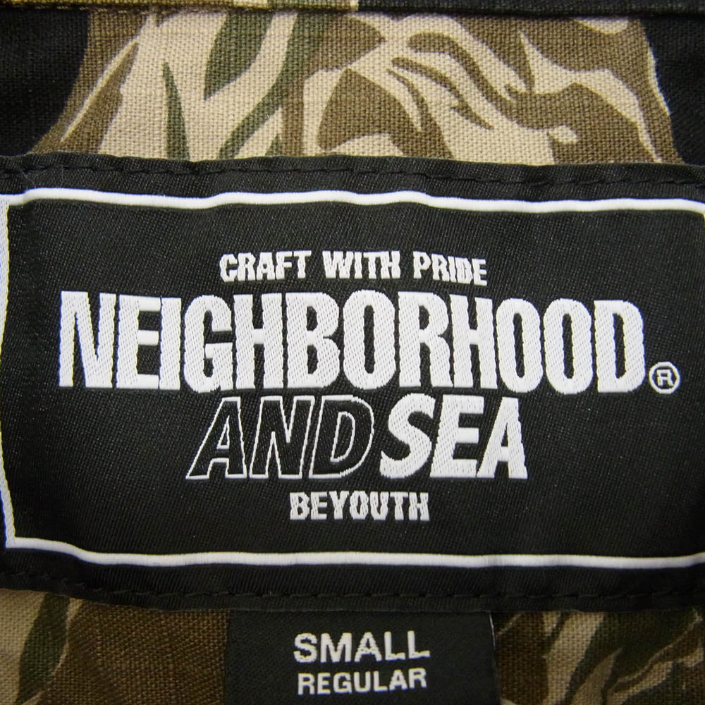 NEIGHBORHOOD ネイバーフッド WDS-C-NBHD-23-Q3-04 WIND AND SEA ウィンダンシー CAMOUFLAGE OFFICER SH タイガーカモ ミリタリー シャツ ジャケット カーキ系 S【中古】