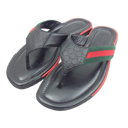 GUCCI グッチ 268670 グッチシマ シェリー ウェブライン フラット レザー サンダル ブラック系 7【中古】