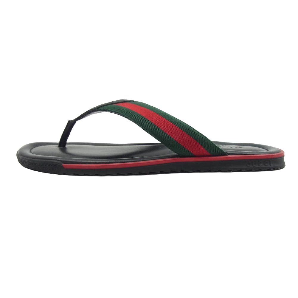 GUCCI グッチ 268670 グッチシマ シェリー ウェブライン フラット レザー サンダル ブラック系 7【中古】