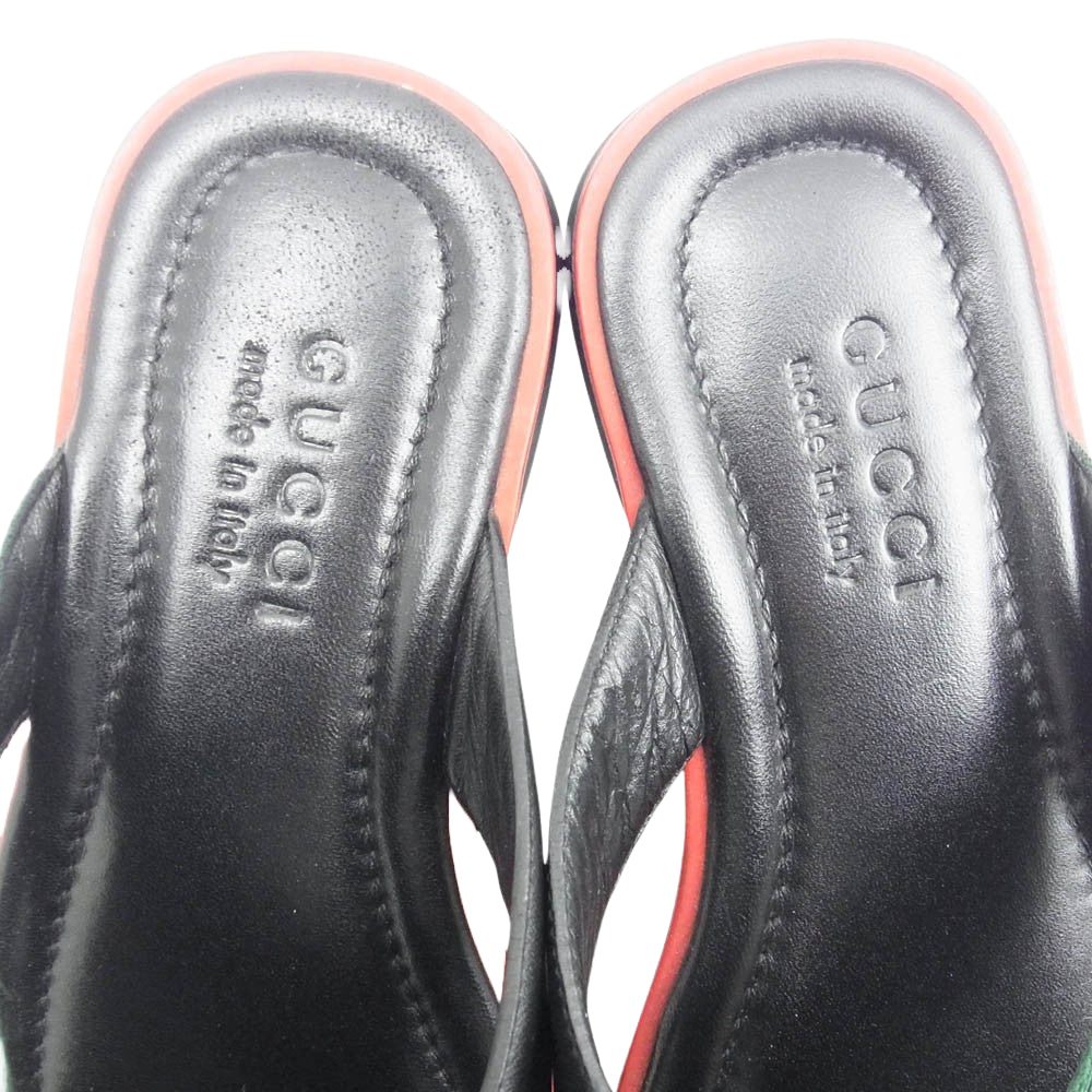 GUCCI グッチ 268670 グッチシマ シェリー ウェブライン フラット レザー サンダル ブラック系 7【中古】