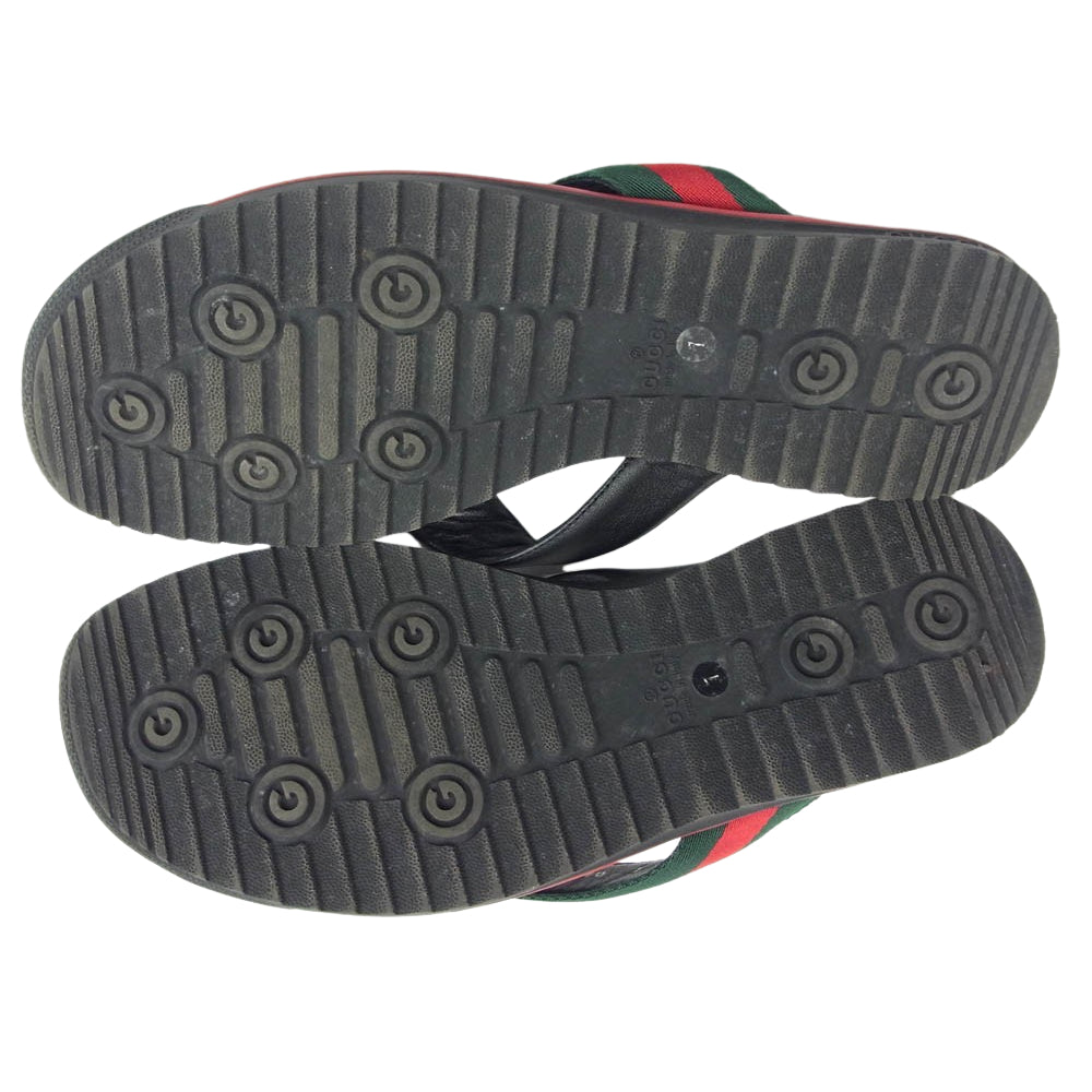 GUCCI グッチ 268670 グッチシマ シェリー ウェブライン フラット レザー サンダル ブラック系 7【中古】