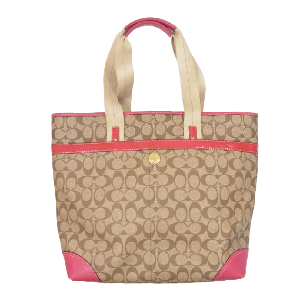 COACH コーチ 11351 シグネチャーロゴ 総柄 トート バッグ ピンク系【中古】