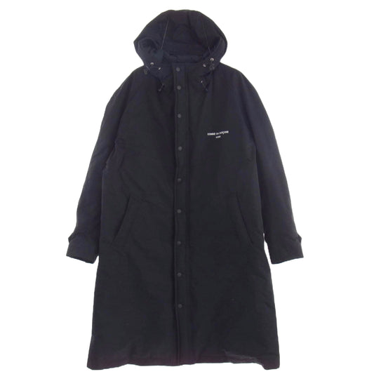 COMME des GARCONS HOMME コムデギャルソンオム 21AW HH-C010 AD2021 胸ロゴプリント フーデッド ダウンコート モッズコート ブラック系 S【中古】