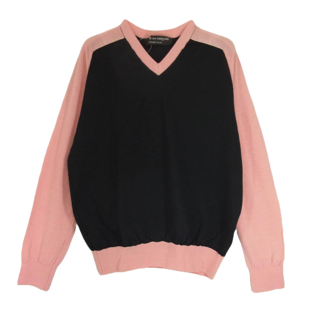 COMME des GARCONS HOMME PLUS コムデギャルソンオムプリュス AD2002 PI-N015 ラグラン切替 バイカラー Vネック ニット プルオーバー セーター ピンク系 サイズ表記無【中古】