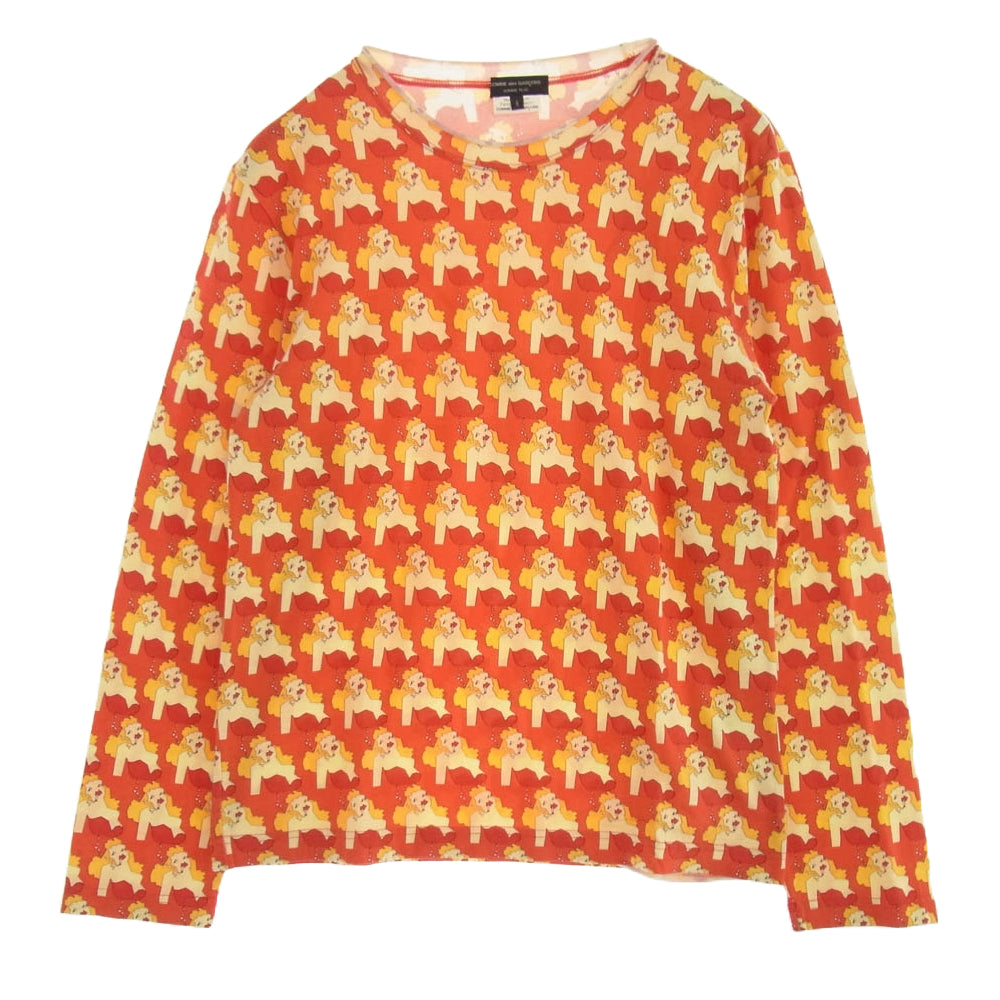 COMME des GARCONS HOMME PLUS コムデギャルソンオムプリュス AD2007 PT-T029 総柄長袖 Vネック カットソー Tシャツ ロンT レッド マルチカラー系 S【中古】