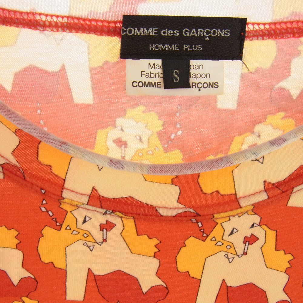 COMME des GARCONS HOMME PLUS コムデギャルソンオムプリュス AD2007 PT-T029 総柄長袖 Vネック カットソー Tシャツ ロンT レッド マルチカラー系 S【中古】