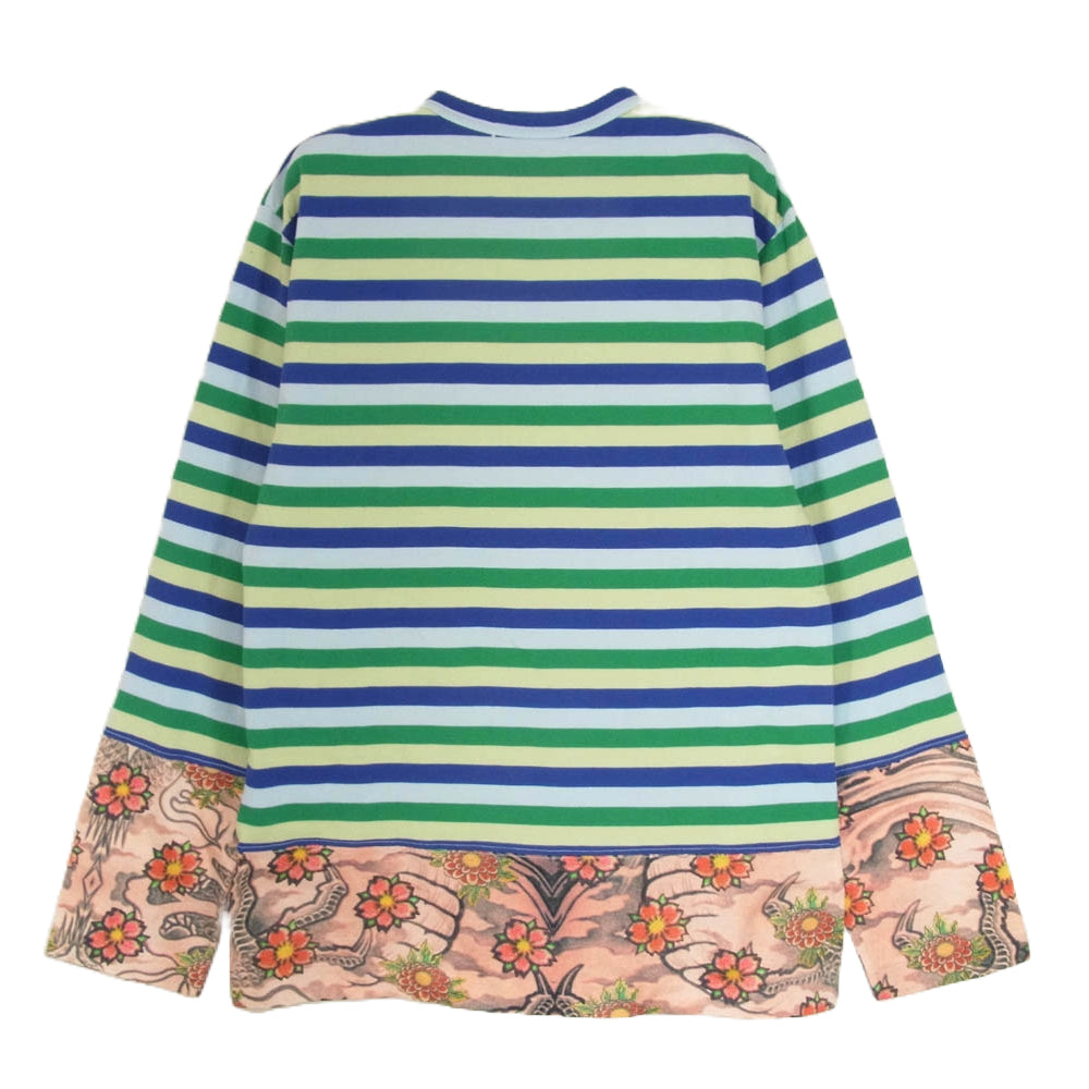COMME des GARCONS コムデギャルソン OA-T005 ドラゴンプリント切替 フラワー マルチボーダー 長袖 カットソー Tシャツ マルチカラー系 S【中古】