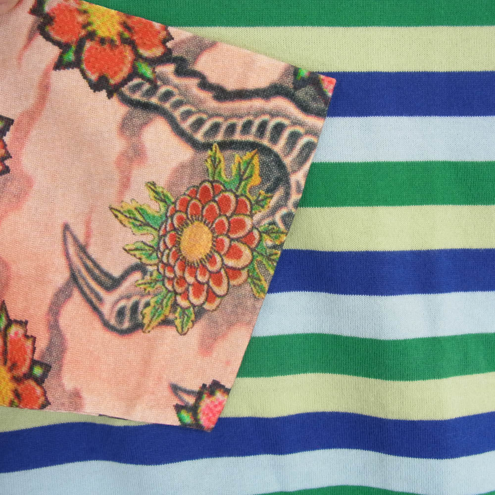 COMME des GARCONS コムデギャルソン OA-T005 ドラゴンプリント切替 フラワー マルチボーダー 長袖 カットソー Tシャツ マルチカラー系 S【中古】