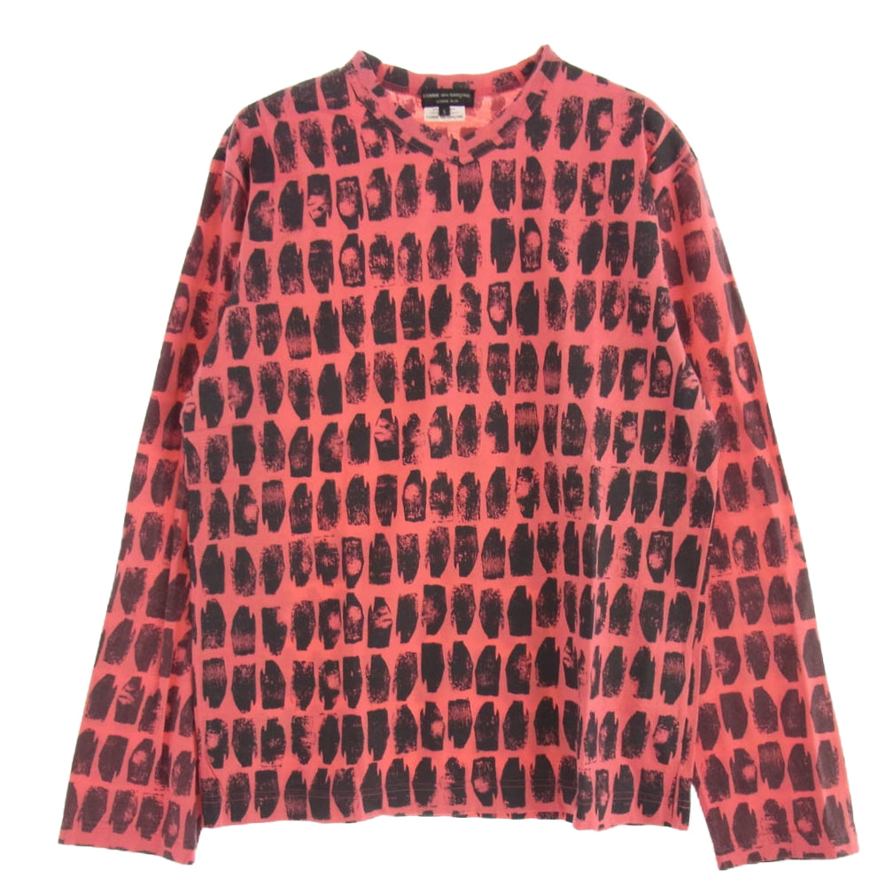 COMME des GARCONS HOMME PLUS コムデギャルソンオムプリュス AD2007 PT-T035 総柄長袖 Vネック カットソー Tシャツ ロンT ピンク ピンク系 ブラック系 S【中古】