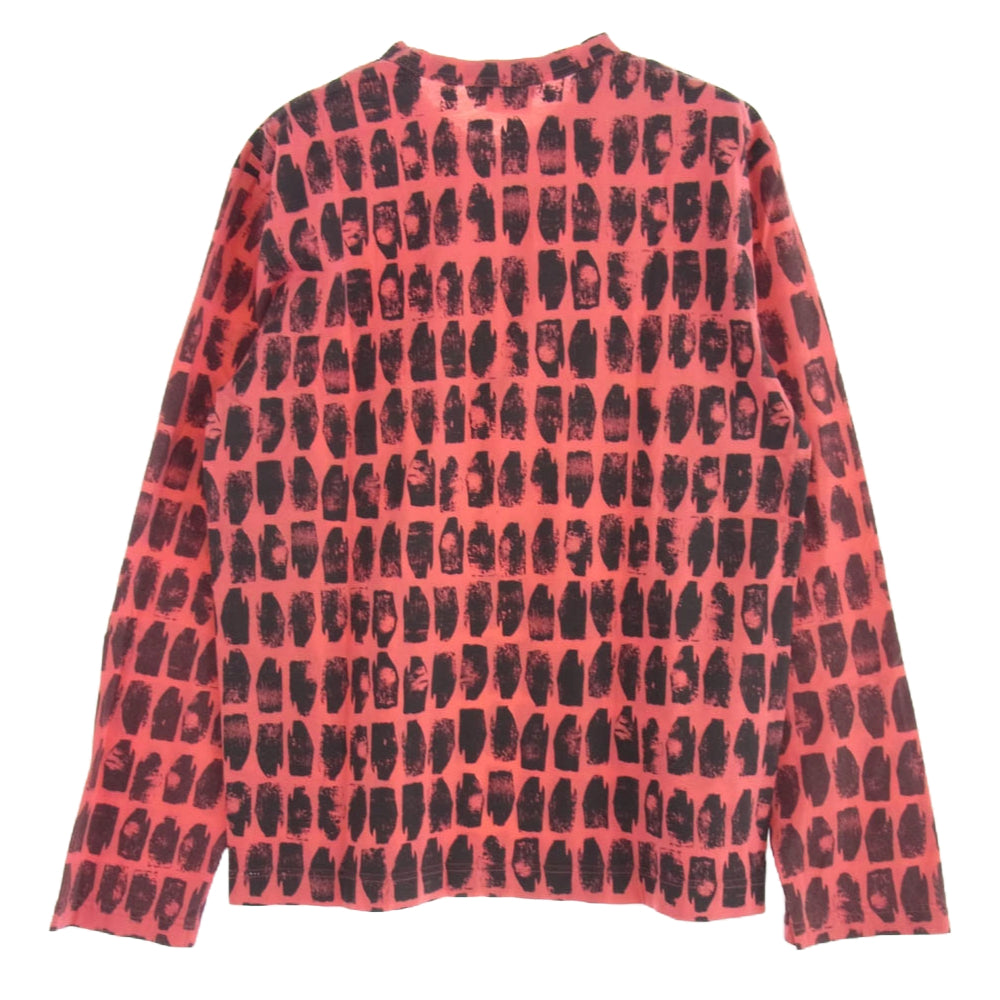 COMME des GARCONS HOMME PLUS コムデギャルソンオムプリュス AD2007 PT-T035 総柄長袖 Vネック カットソー Tシャツ ロンT ピンク ピンク系 ブラック系 S【中古】