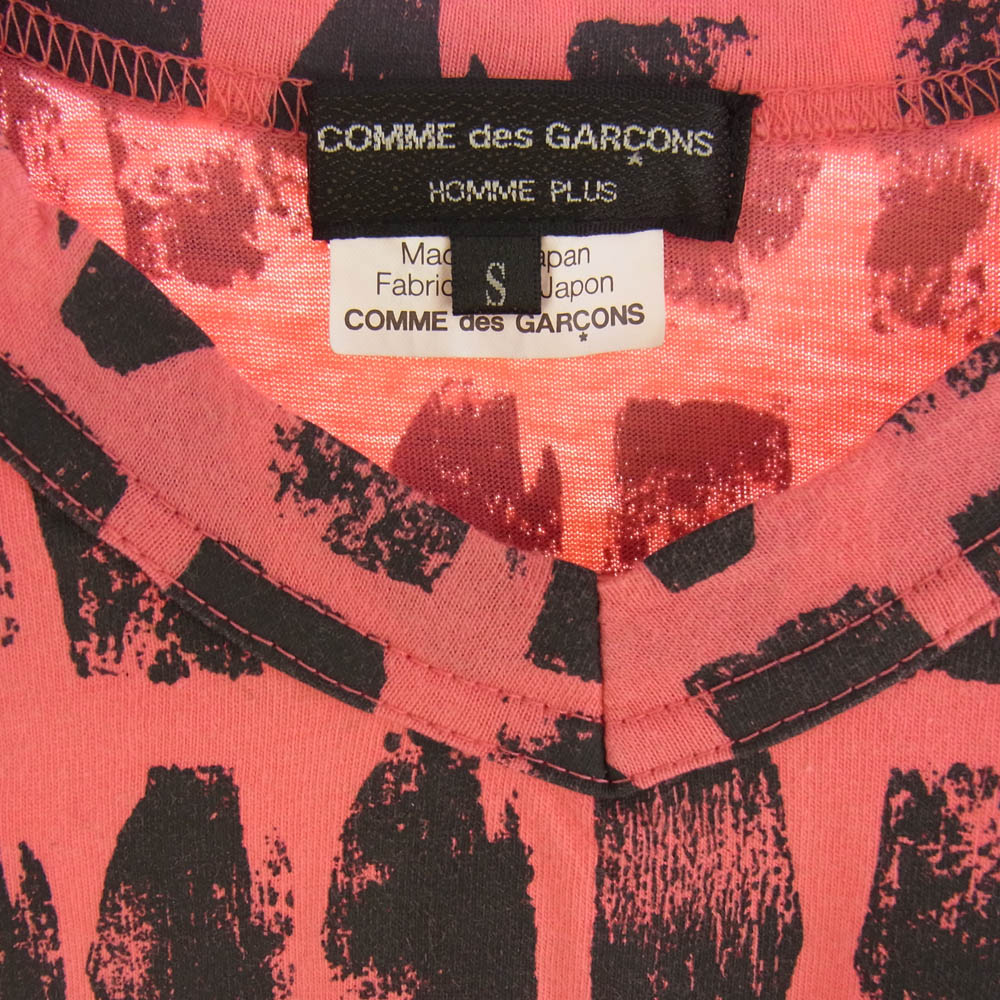 COMME des GARCONS HOMME PLUS コムデギャルソンオムプリュス AD2007 PT-T035 総柄長袖 Vネック カットソー Tシャツ ロンT ピンク ピンク系 ブラック系 S【中古】