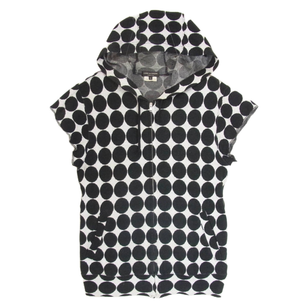 COMME des GARCONS HOMME PLUS コムデギャルソンオムプリュス AD2009 PC-T009 サークルドット柄 ジップアップ フルジップ フード ニット Tシャツ ブラック系 S【中古】