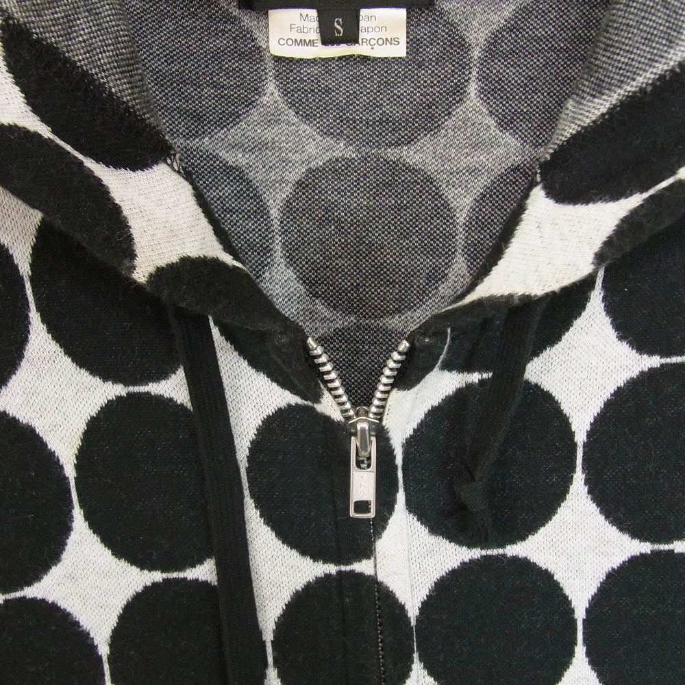 COMME des GARCONS HOMME PLUS コムデギャルソンオムプリュス AD2009 PC-T009 サークルドット柄 ジップアップ フルジップ フード ニット Tシャツ ブラック系 S【中古】