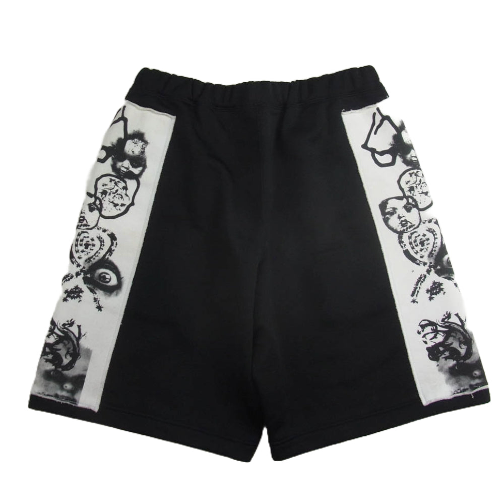 COMME des GARCONS HOMME PLUS コムデギャルソンオムプリュス 13SS AD2013 PK-T039 Poor King プーアキング アートパッチ サイドライン ジャージ素材 スウェット ショーツ ハーフパンツ ブラック系 M【中古】