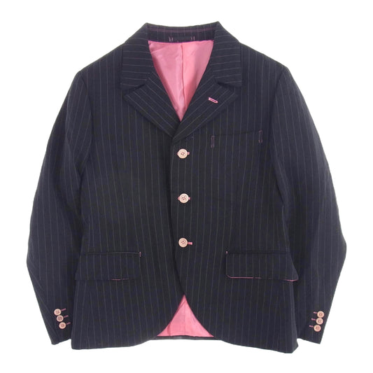 COMME des GARCONS HOMME PLUS コムデギャルソンオムプリュス AD2004 PO-J006 ピンクパンサー期 ピンク裏地 ストライプ テーラード ジャケット ブラック系 ピンク系 S【中古】