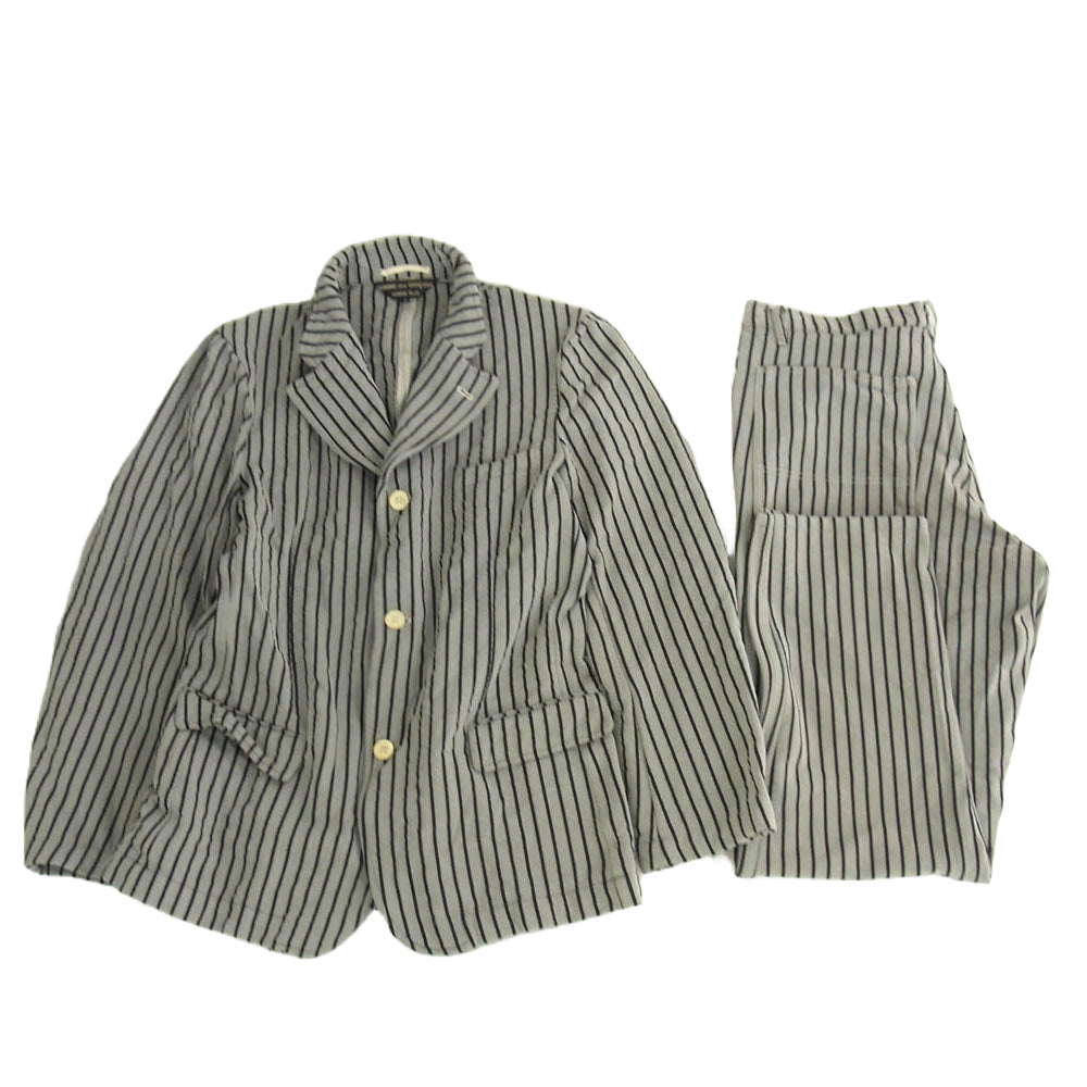 COMME des GARCONS HOMME PLUS コムデギャルソンオムプリュス AD1999 PJ10095M PP-10071M 90s ヴィンテージプリュス ポリ縮 エステル製品加工 ヘリンボーン柄 ストライプ テーラード ジャケット ストレートパンツ セットアップ グレー系 M【中古】