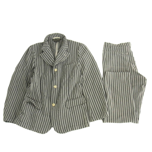 COMME des GARCONS HOMME PLUS コムデギャルソンオムプリュス AD1999 PJ10095M PP-10071M 90s ヴィンテージプリュス ポリ縮 エステル製品加工 ヘリンボーン柄 ストライプ テーラード ジャケット ストレートパンツ セットアップ グレー系 M【中古】