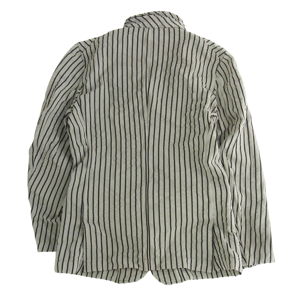 COMME des GARCONS HOMME PLUS コムデギャルソンオムプリュス AD1999 PJ10095M PP-10071M 90s ヴィンテージプリュス ポリ縮 エステル製品加工 ヘリンボーン柄 ストライプ テーラード ジャケット ストレートパンツ セットアップ グレー系 M【中古】