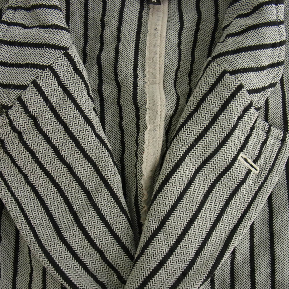 COMME des GARCONS HOMME PLUS コムデギャルソンオムプリュス AD1999 PJ10095M PP-10071M 90s ヴィンテージプリュス ポリ縮 エステル製品加工 ヘリンボーン柄 ストライプ テーラード ジャケット ストレートパンツ セットアップ グレー系 M【中古】