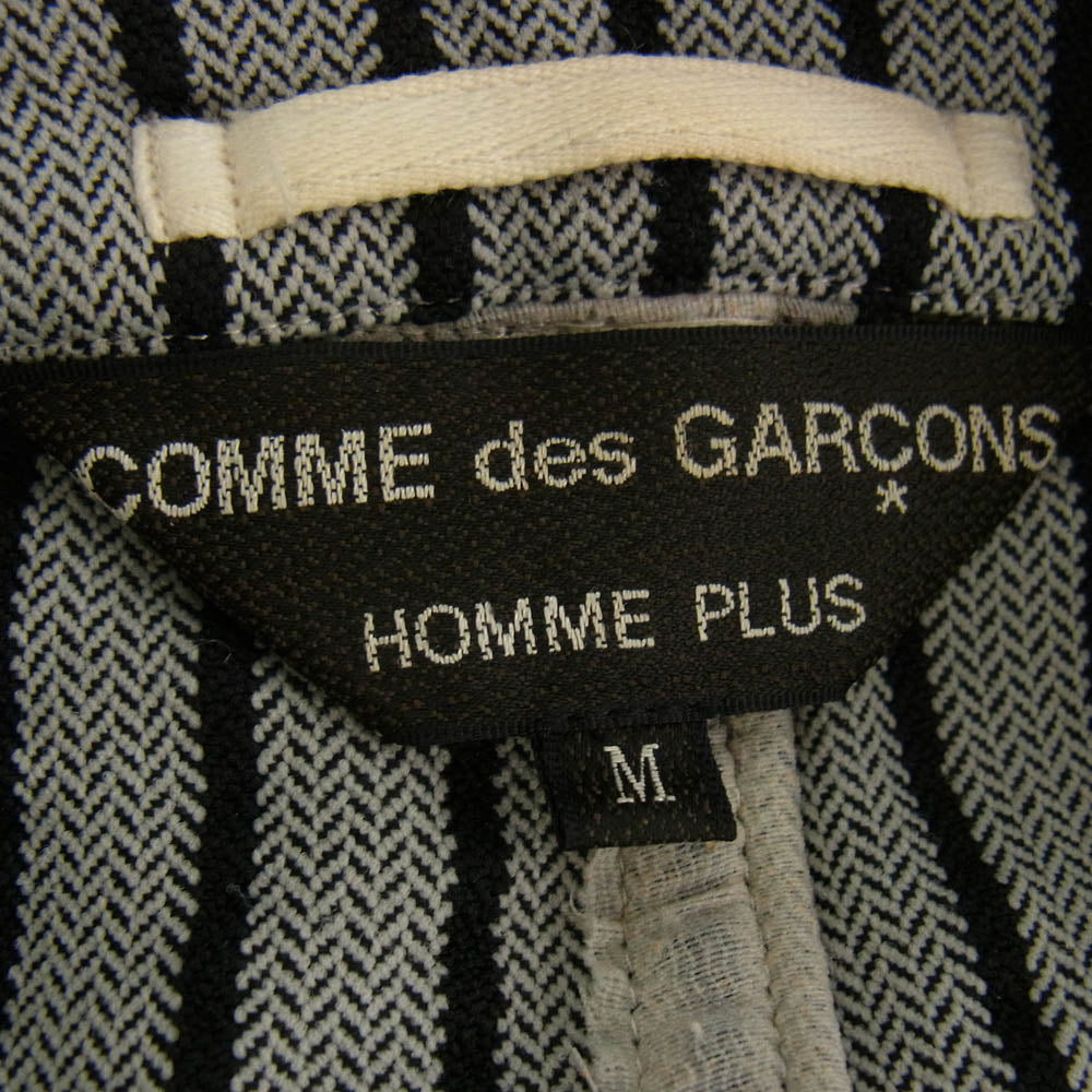 COMME des GARCONS HOMME PLUS コムデギャルソンオムプリュス AD1999 PJ10095M PP-10071M 90s ヴィンテージプリュス ポリ縮 エステル製品加工 ヘリンボーン柄 ストライプ テーラード ジャケット ストレートパンツ セットアップ グレー系 M【中古】