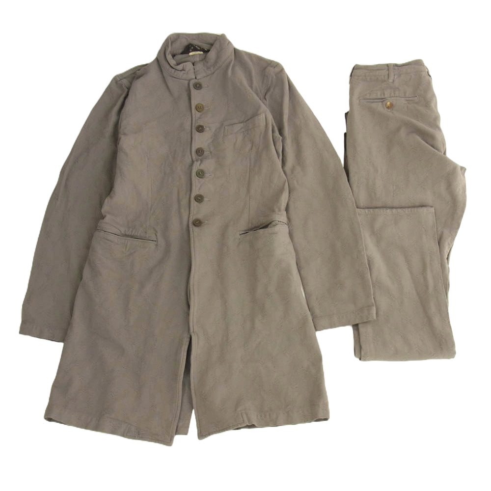 COMME des GARCONS HOMME PLUS コムデギャルソンオムプリュス AD2007 PT-J021 PT-P017 刺繍総柄スタンドカラーポリ縮 エステル製品加工 ロング タキシード ジャケット ストレートパンツ セットアップ チャコール系 S【中古】