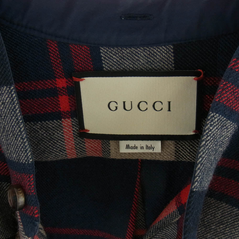 GUCCI グッチ 495091 チェック柄 ウール シャツ ジャケット コート ※襟欠品 マルチカラー系 48【中古】