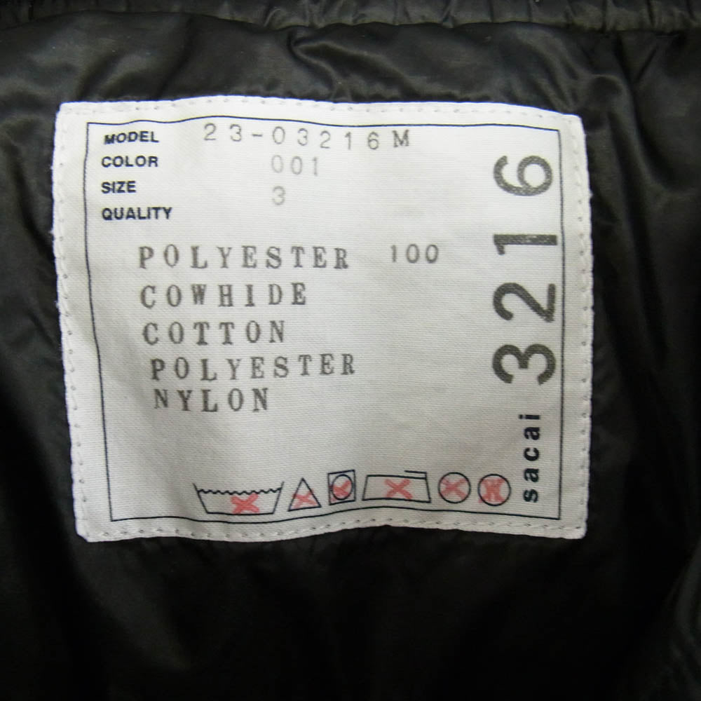 Sacai サカイ 23AW 23-03216M Padded Blouson パッド ブルゾン 中綿ジャケット ブラック系 3【中古】