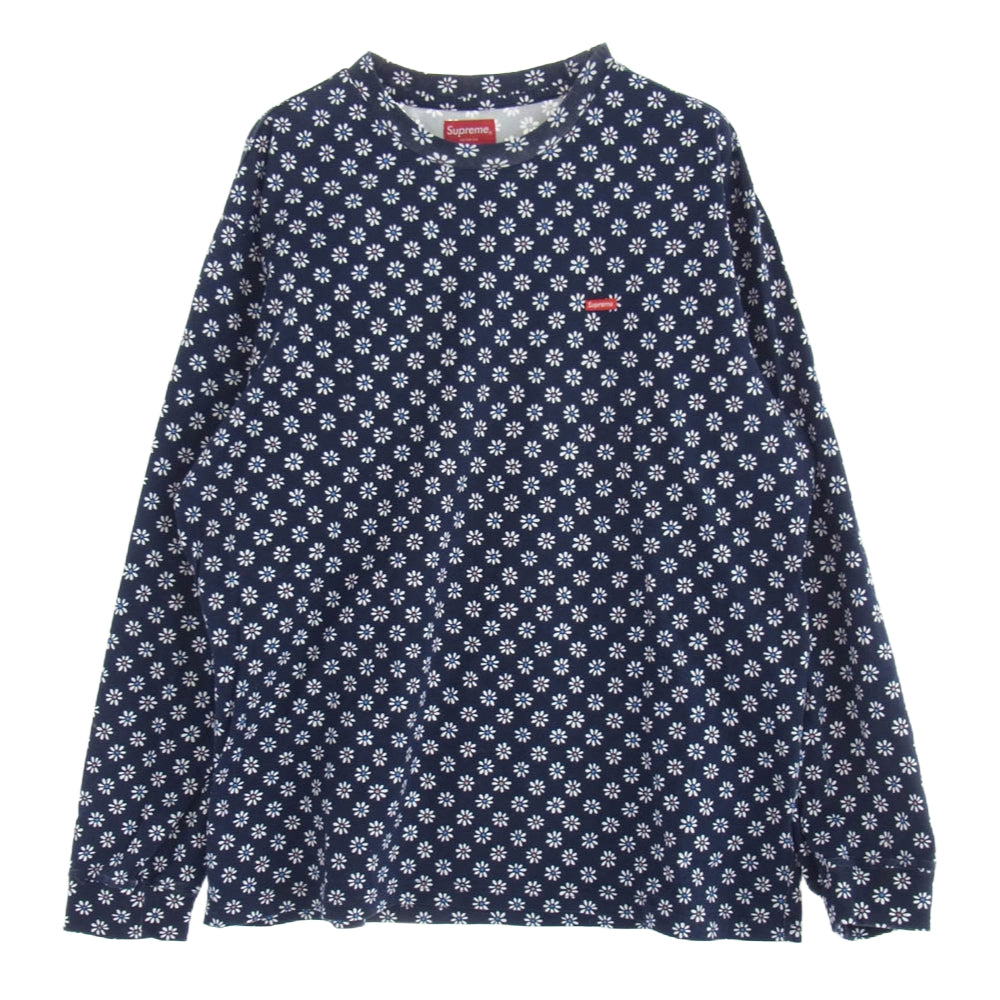 Supreme シュプリーム 22AW Small Box L/S Tee 総柄 スモールボックスロゴ 長袖 Tシャツ ネイビー系 L【中古】