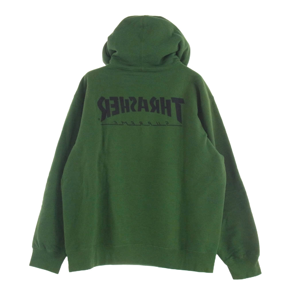 Supreme シュプリーム 21AW Thrasher Hooded Sweatshirt スラッシャー スウェット パーカー グリーン系 L【中古】