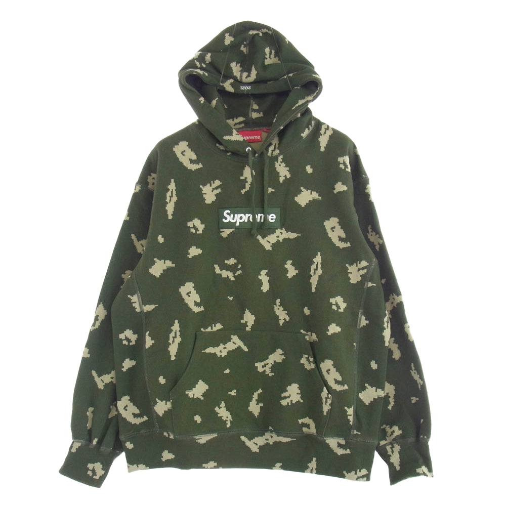 Supreme シュプリーム 21AW Box Logo Hooded Sweatshirt カモ柄 ボックスロゴ パーカー カーキ系 L【中古】