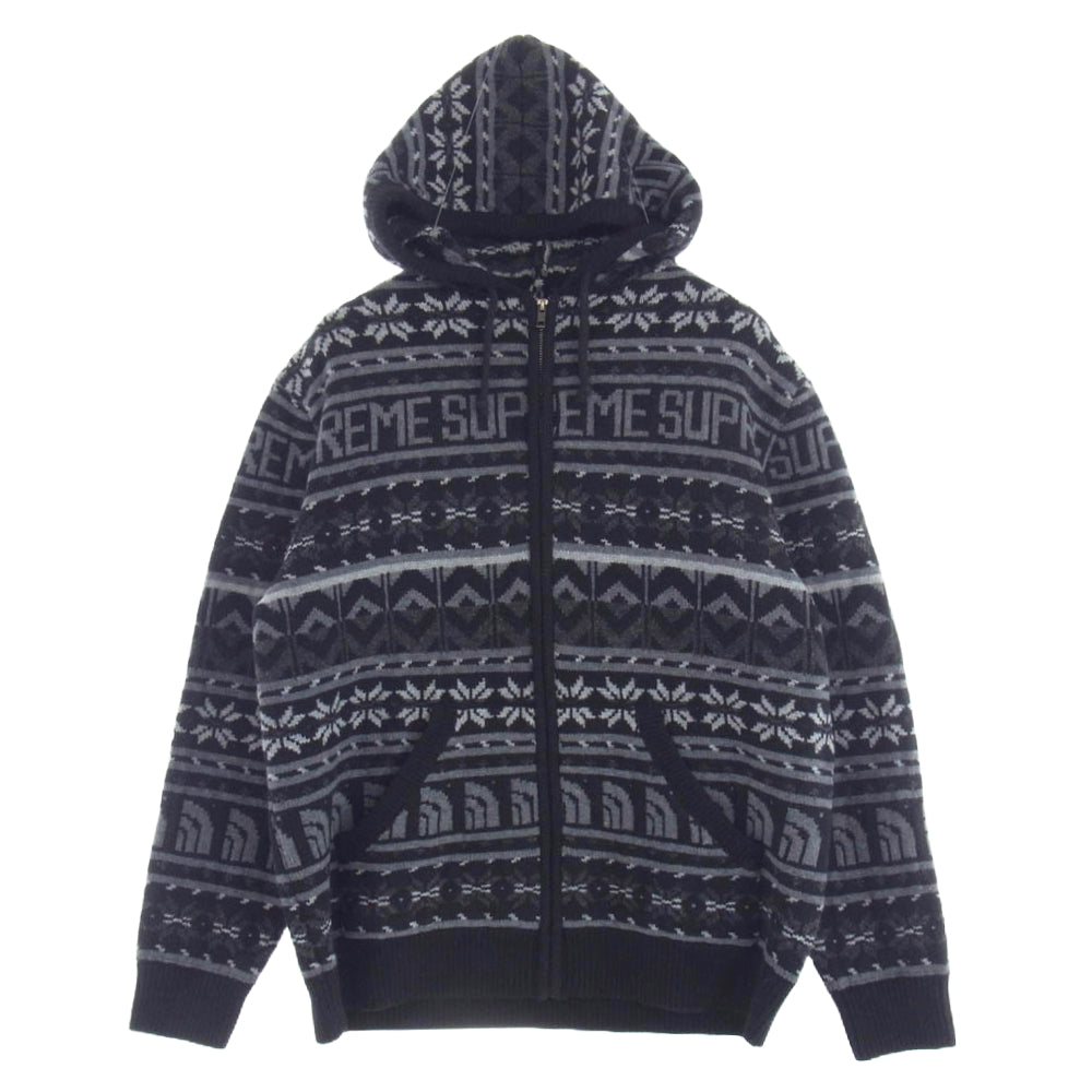 Supreme シュプリーム 22AW The North Face Zip Up Hooded Sweater ノースフェイス ジップ アップ フーディー セーター ブラック系 グレー系 L【中古】