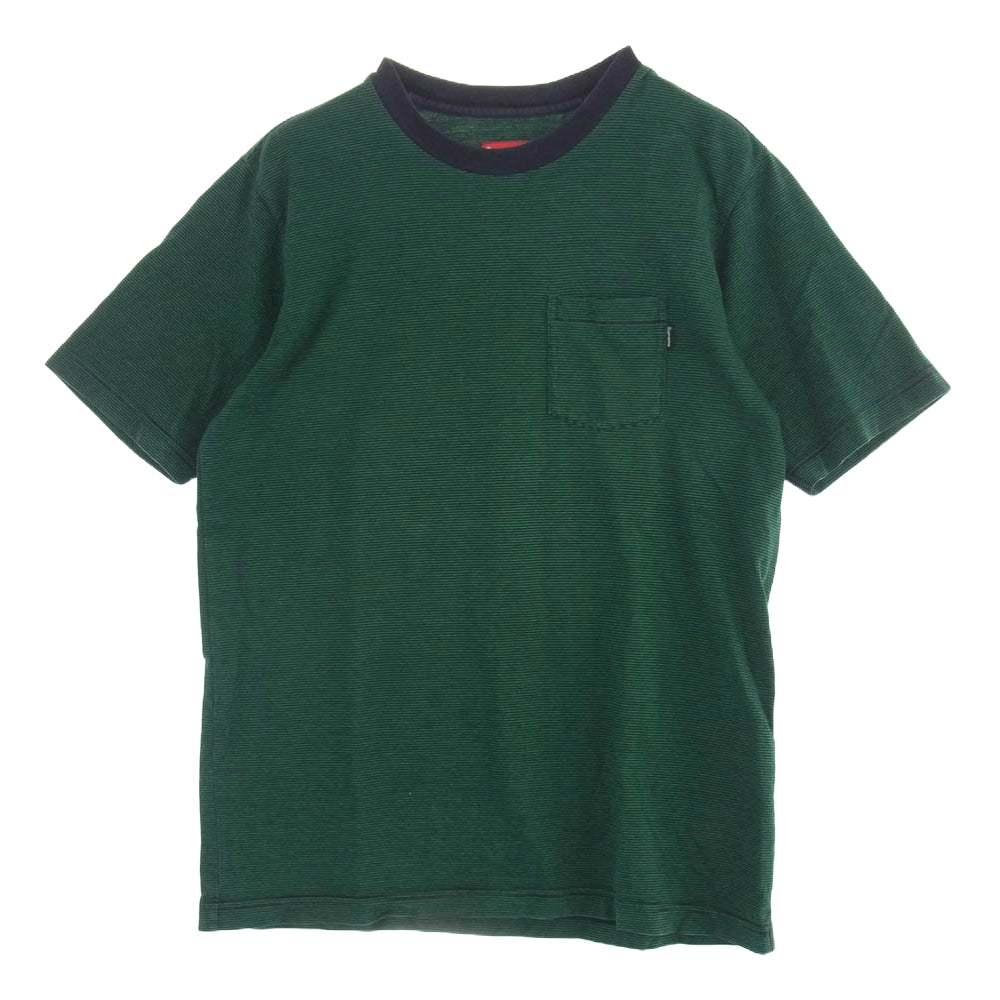 Supreme シュプリーム 13SS Thin Striped Pocket Tee ボーダー ストライプ ポケット Tシャツ グリーン系 ブラック系 M【中古】