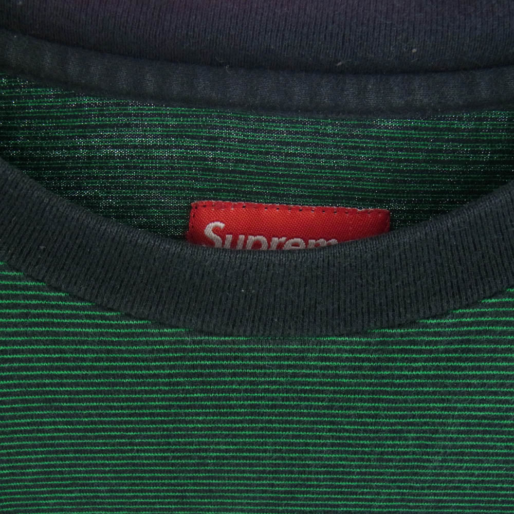 Supreme シュプリーム 13SS Thin Striped Pocket Tee ボーダー ストライプ ポケット Tシャツ グリーン系 ブラック系 M【中古】