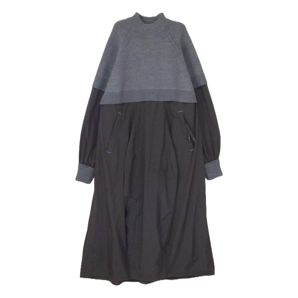 nagonstans ナゴンスタンス 470HA433-1210 knit combination dress ニット コンビネーション ドレス 異素材 ワンピース グレー系 M【中古】