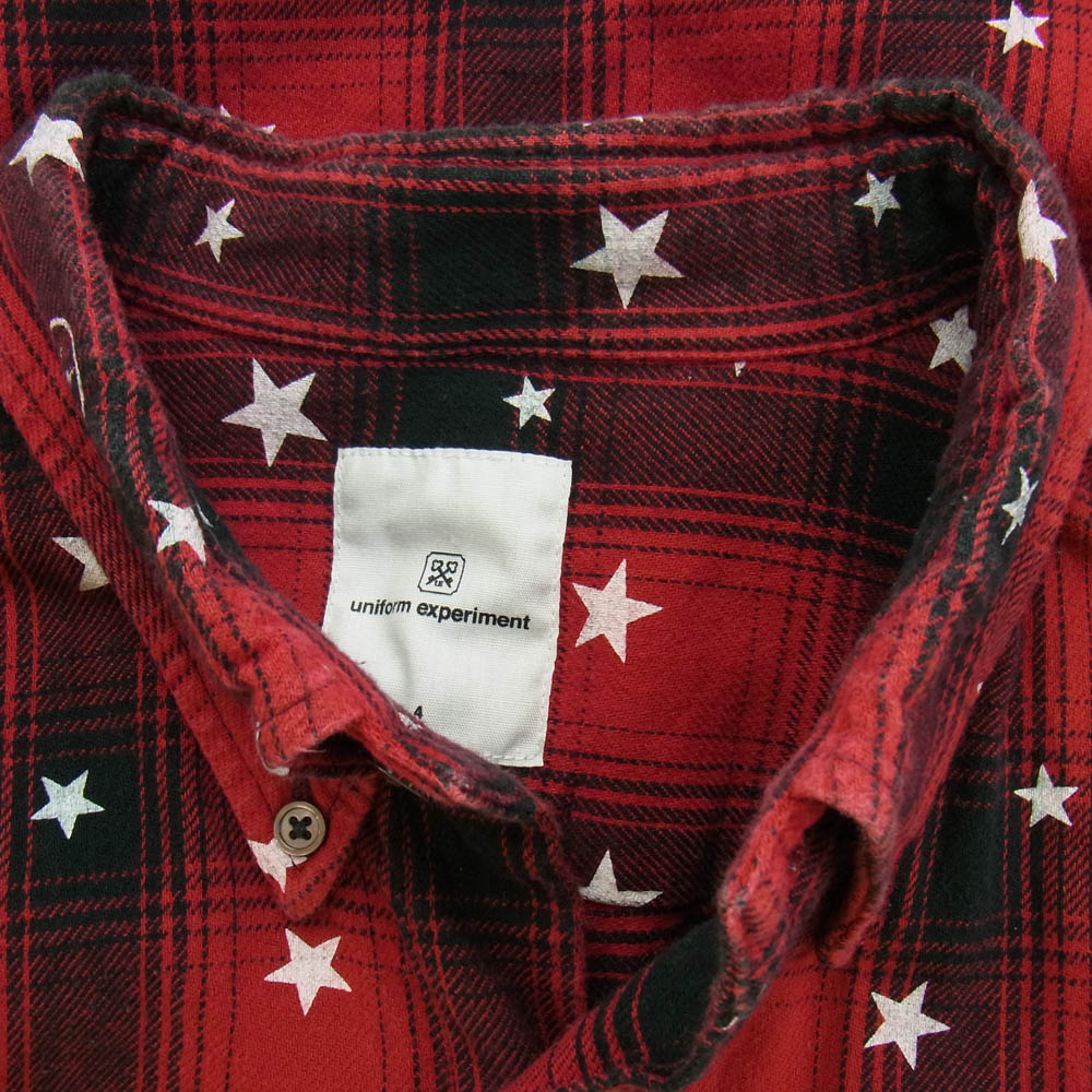 uniform experiment ユニフォームエクスペリメント 16AW UE-167052 UE STAR PRINT OMBRE CHECK B.D SHIRT スタープリント オンブレチェック シャツ 長袖 レッド系 4【中古】